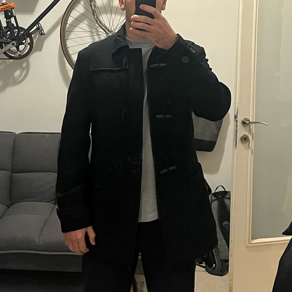 Men’s black peacoat. Outerwear. Winter coat. Castro. Size large